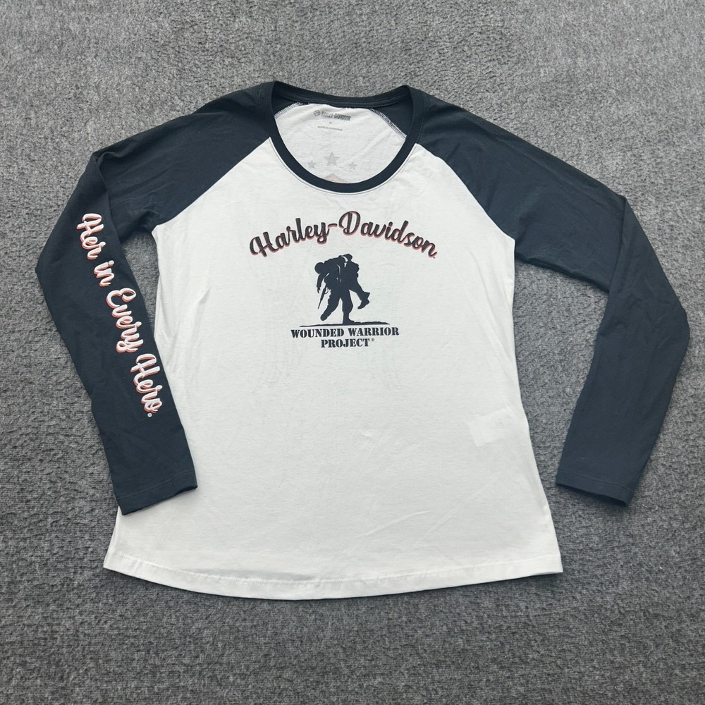 Harley Davidson Wounded Warrior Project Long Sleeve Shirt M Womens Raglan Tee